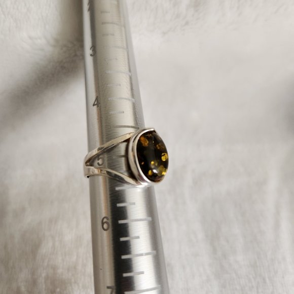 Sterling Silver and Green Amber Ring. Worn Once. Size 5 Adjustable - Picture 5 of 8